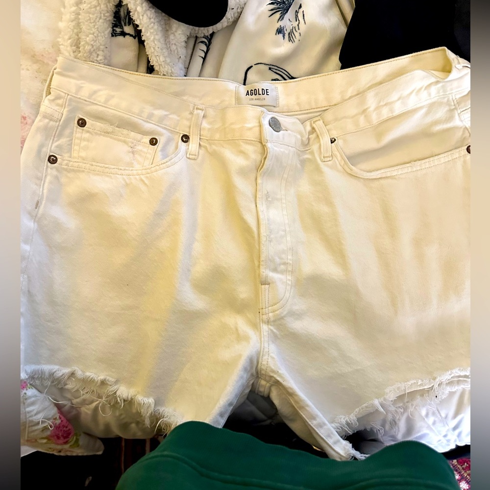 Agolde white denim shorts